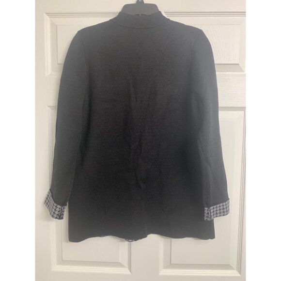 Halston M Black Gray Houndstooth Single-Button Sweater Cardigan Jacket - Picture 3 of 9